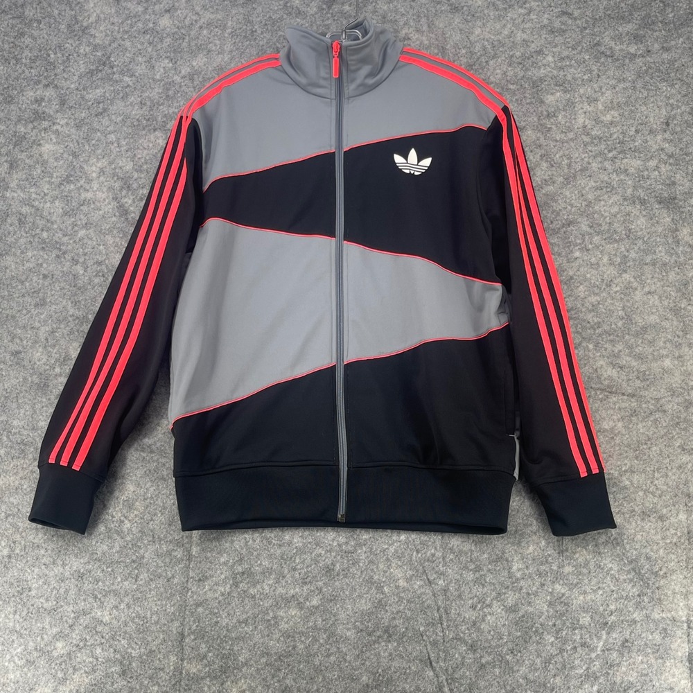 Adidas Firebird Track Jacket Men Large Grey Black Colorblock Trefoil Full Zip